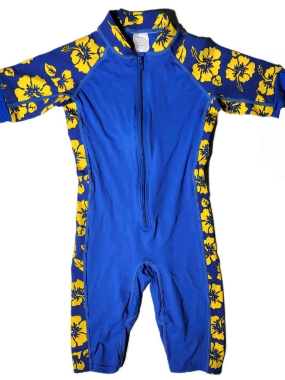 SunProtectionZone Water Sport SwimSuit RashGuard 4 Blue Yellow Hibiscus UPF 50+
